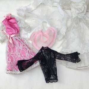 Vintage Barbie Clothes Lot Wedding Dress, Veil, Hat, Shawls, Lace Robe 6 Pieces.